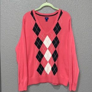 Women’s 100% cotton knit V-neck Argyle sweater XL